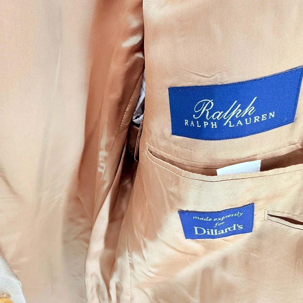 Ralph by Ralph‎ Lauren Tan Silk Wool Blazer Jacket 42L